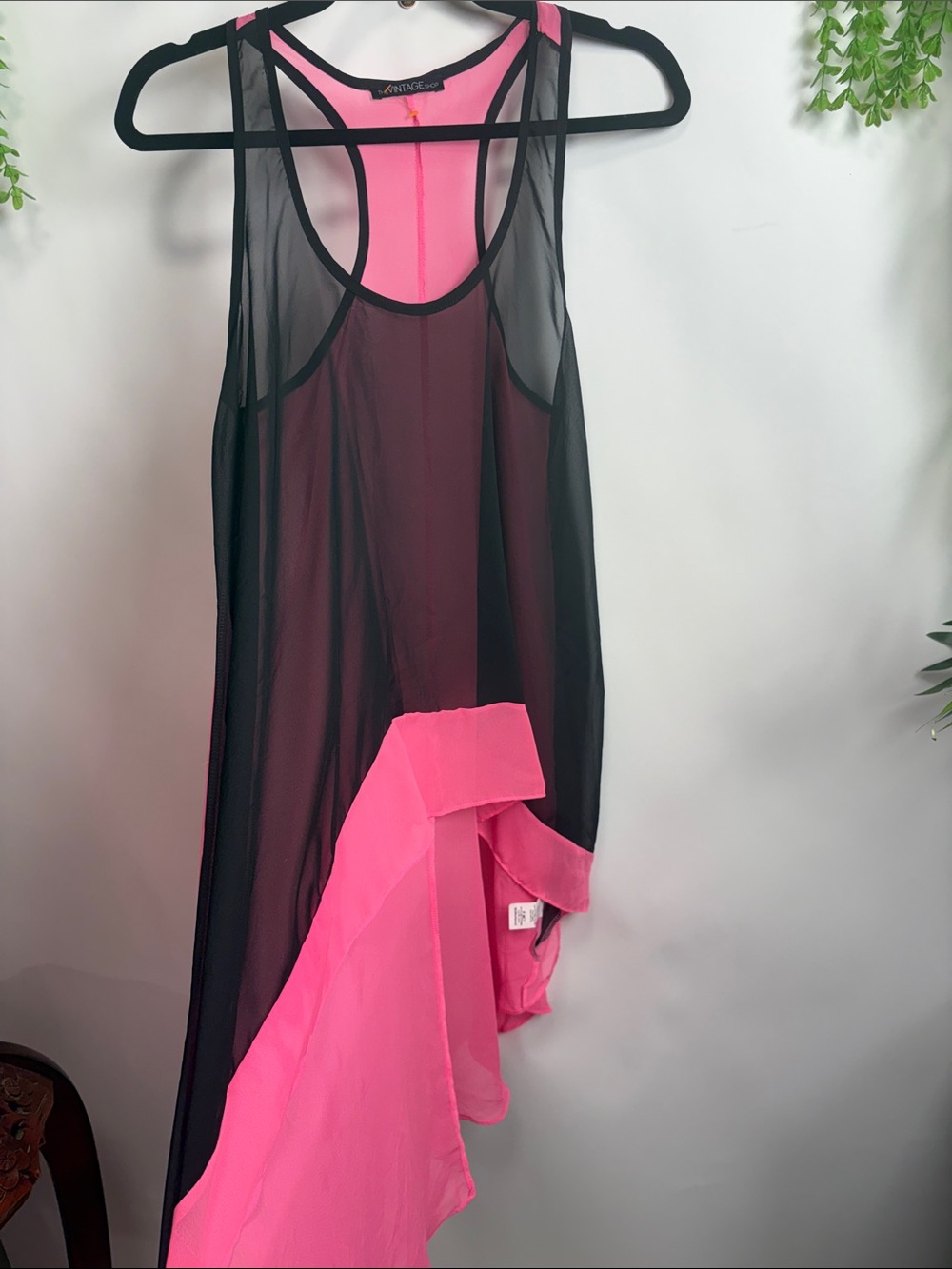 The Vintage Shop Black & Hot Pink Sheer Layered Tank Dress